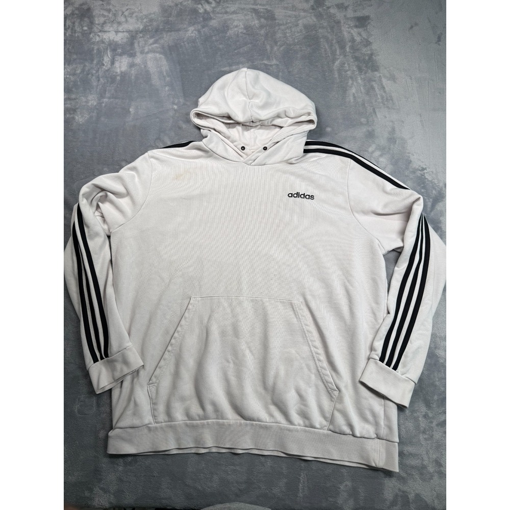 Adidas Essentials Pullover Hoodie Mens 2XL Beige Black 3 Stripes French Terry